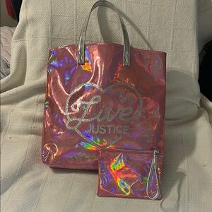 JUSTICE Iridescent Pink Tote Bag Set
